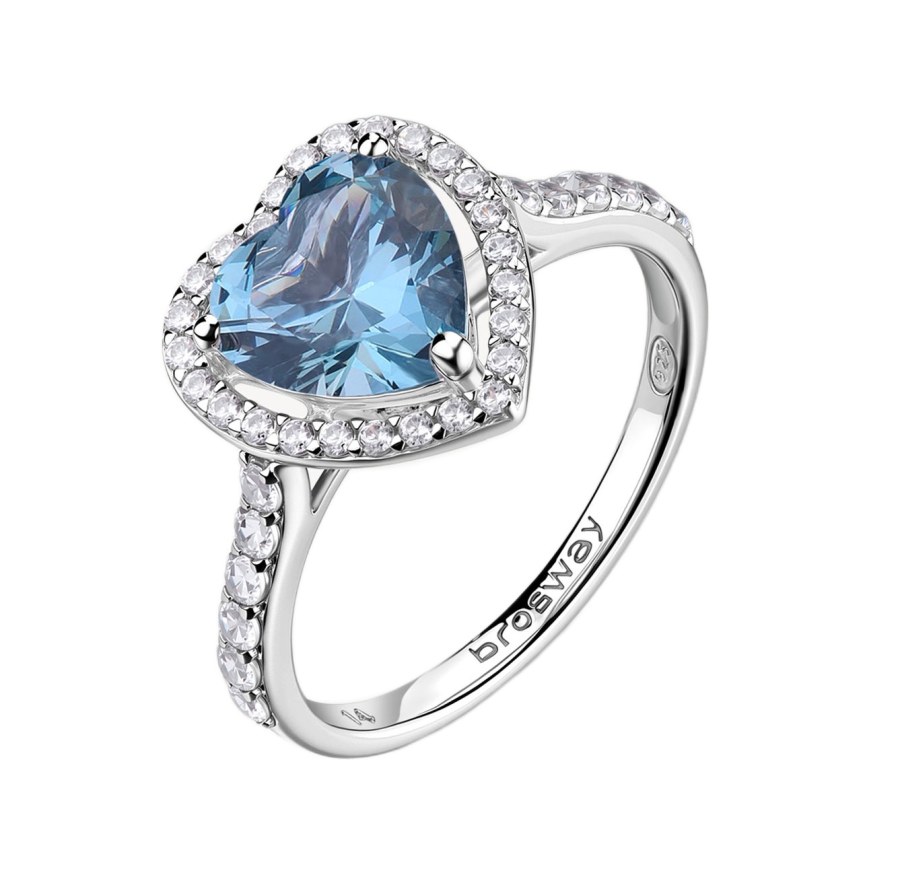 Brosway Stříbrný srdíčkový prsten s&nbsp;kubickými zirkony Fancy Cloud Light Blue FCL128 50 mm - Prsteny Prsteny s&nbsp;kamínkem