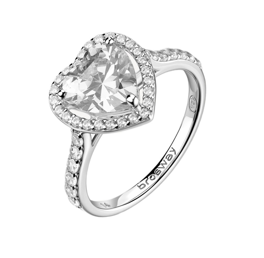 Brosway Stříbrný srdíčkový prsten s&nbsp;kubickými zirkony Fancy Infinite White FIW166 52 mm - Prsteny Prsteny s&nbsp;kamínkem