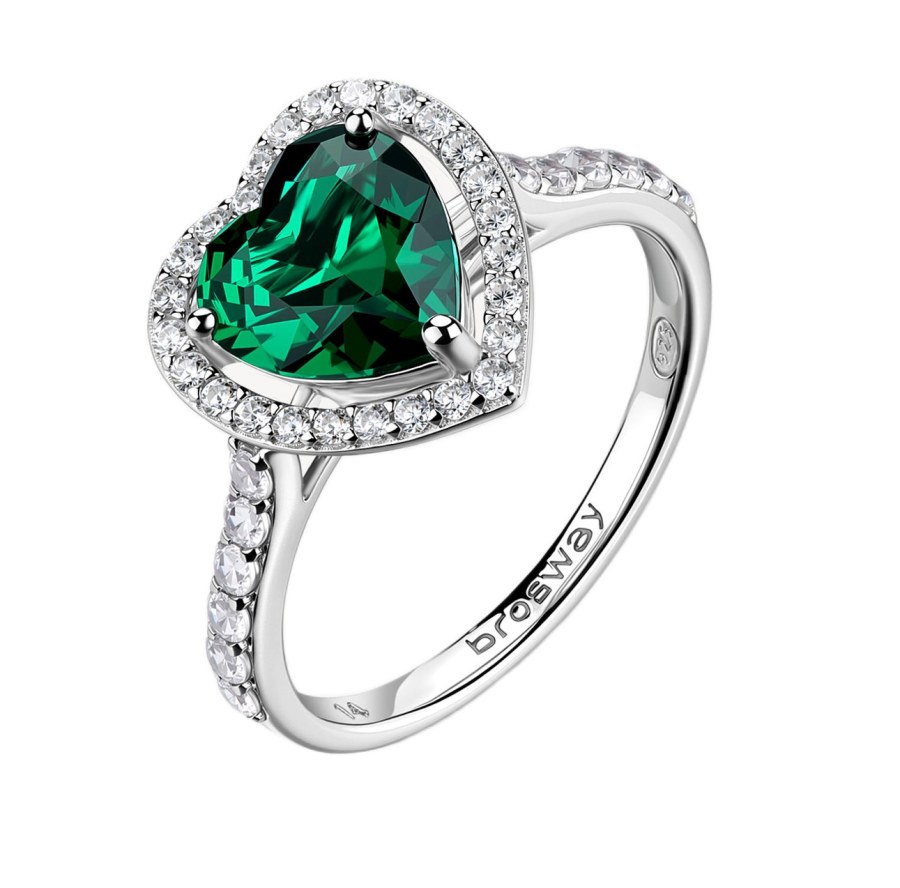 Brosway Stříbrný srdíčkový prsten s kubickými zirkony Fancy Life Green FLG147 50 mm