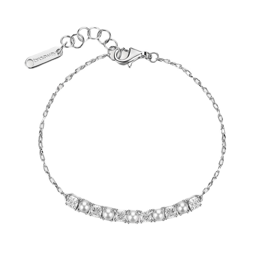 Brosway Stříbrný náramek se zirkony a&nbsp;umělými perlami Infinite White Fancy FIW172 - Náramky Perlové náramky