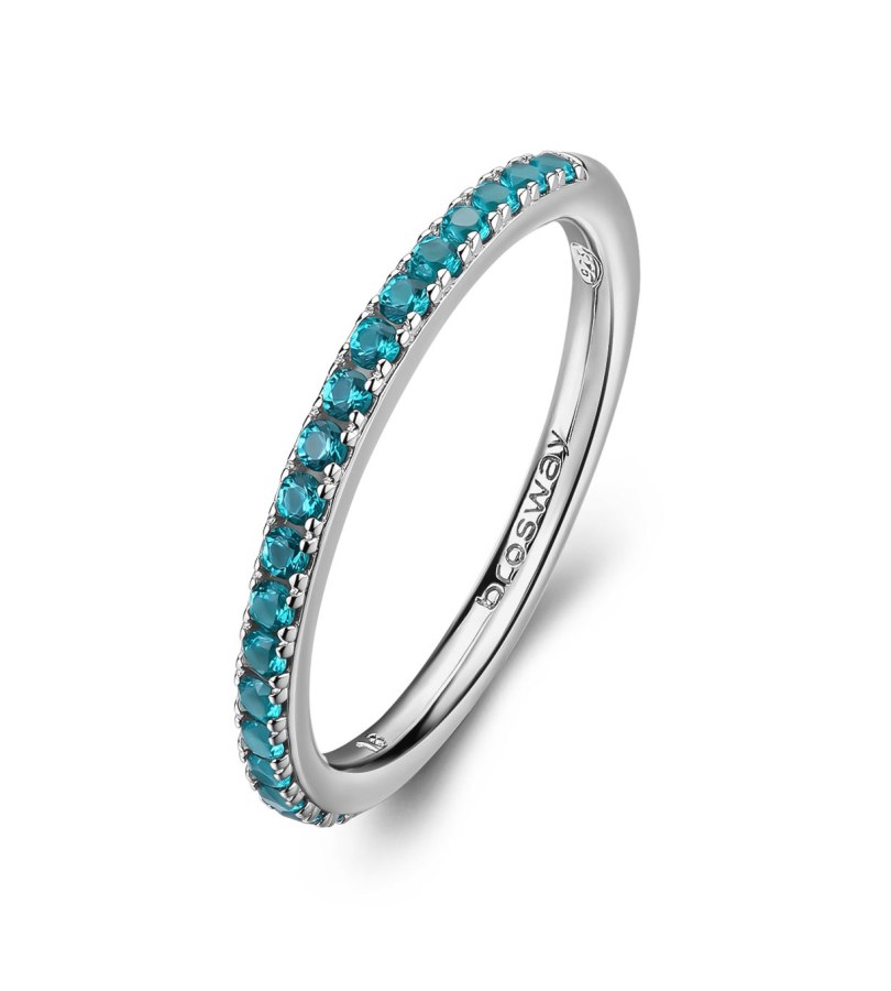 Brosway Třpytivý stříbrný prsten Fancy Aqua Green FAG21 50 mm