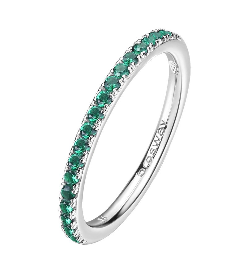 Brosway Třpytivý stříbrný prsten Fancy Life Green FLG65 50 mm