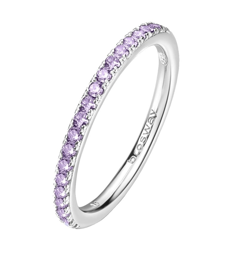 Brosway Třpytivý stříbrný prsten Fancy Magic Purple FMP70 50 mm