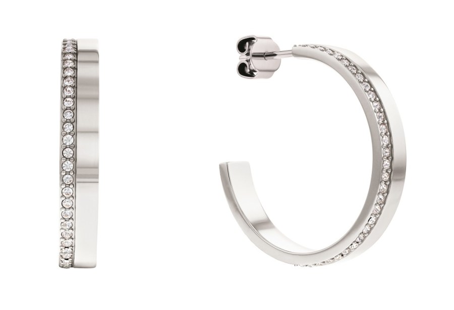 Calvin Klein Elegantní ocelové náušnice s krystaly Minimal Linear 35000163 - Náušnice Kruhy