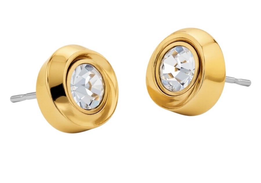 Calvin Klein Luxusní pozlacené náušnice s&nbsp;krystaly Twisted Bezel Solitaire 35000772 - Náušnice Pecky