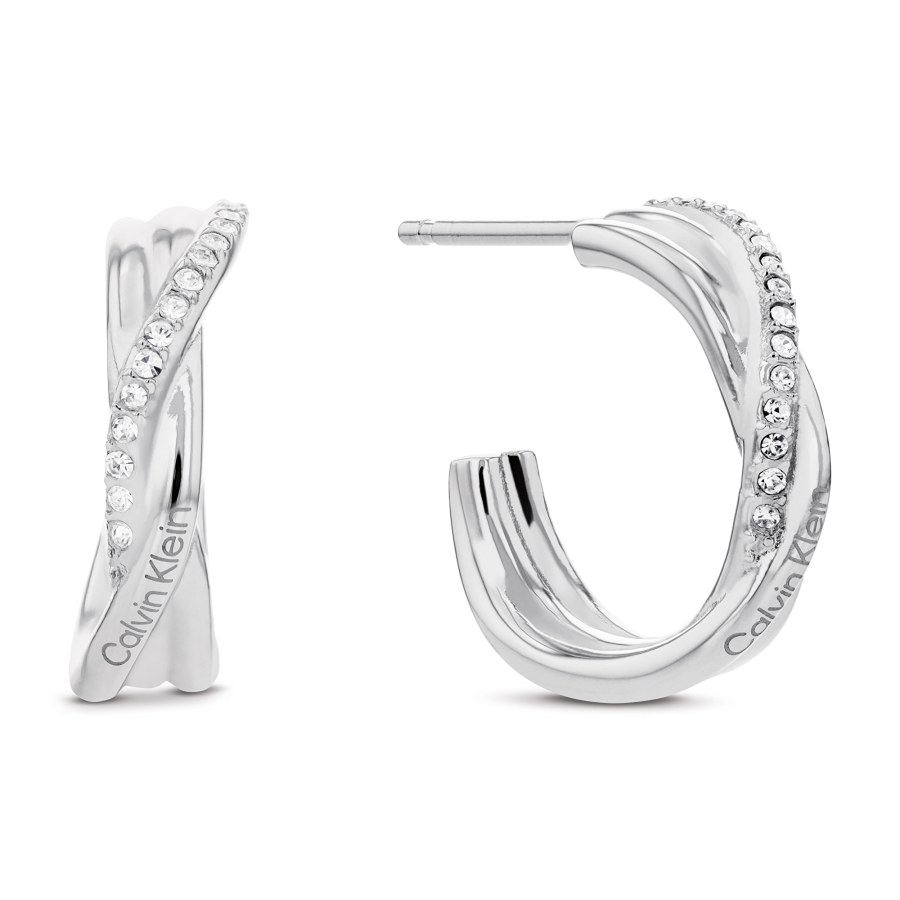 Calvin Klein Moderní ocelové náušnice kruhy Crystallized Weave 35000578 - Náušnice Kruhy