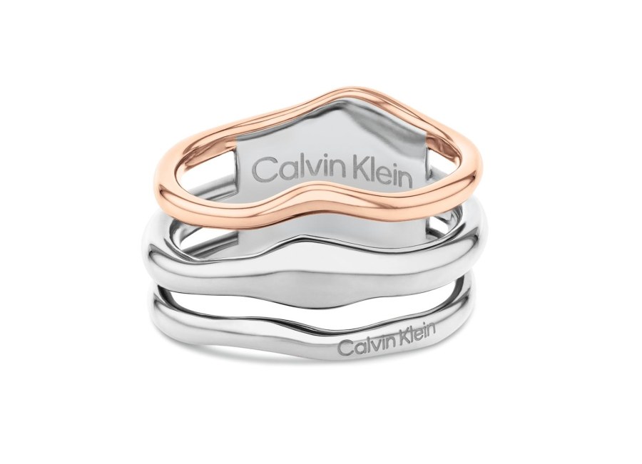 Calvin Klein Módní dámský bicolor prsten z oceli CK Wavy 35000651 58 mm - Prsteny Prsteny bez kamínku