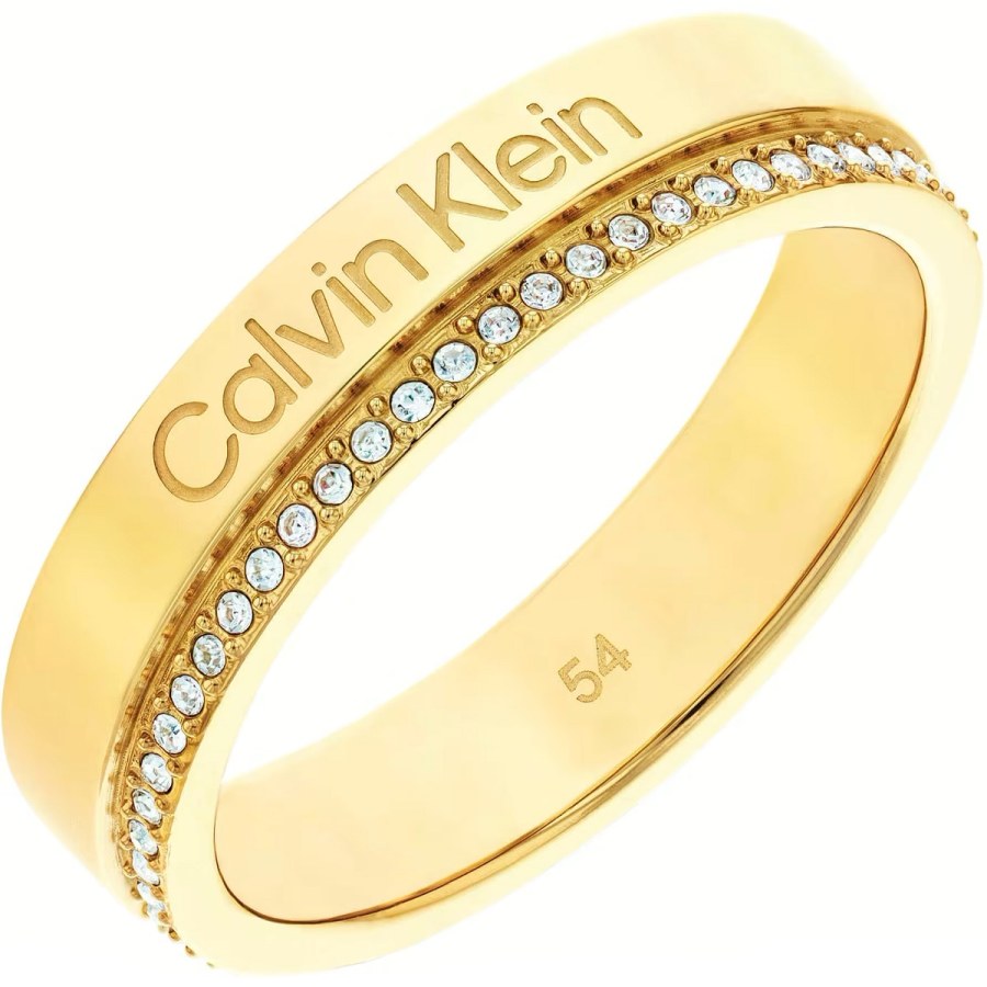 Calvin Klein Pozlacený prsten s krystaly Minimal Linear 35000201 56 mm - Prsteny Prsteny s kamínkem