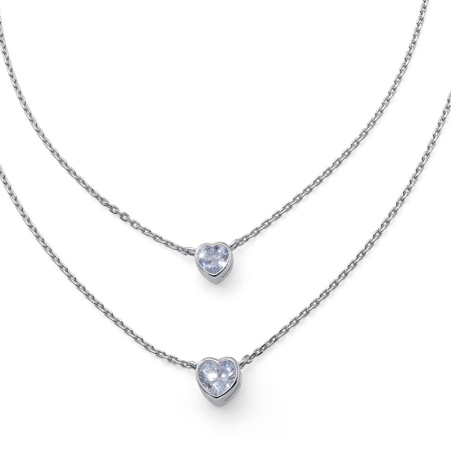 CRYSTalp Dvojitý stříbrný náhrdelník Srdce s krystaly 30527.S - Náhrdelníky