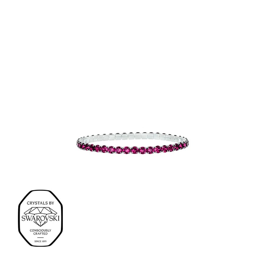 CRYSTalp Elastický tenisový náramek s&nbsp;fuchsiovými Swarovski krystaly Aura 22270.DRO.E - Náramky