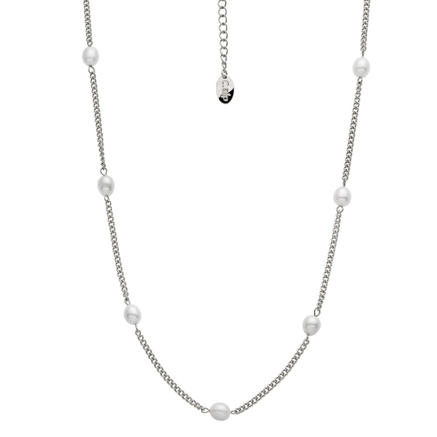 CRYSTalp Půvabný ocelový náhrdelník s perlami Tide Pearl 12243.E - Náhrdelníky