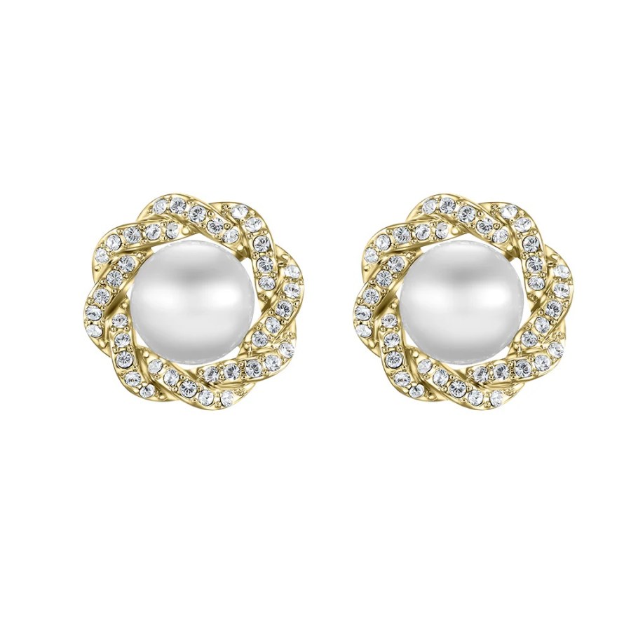 CRYSTalp Luxusní pozlacené náušnice s krystaly a perlou Rich pearl 42310.G CRYSTalp Luxusní pozlacené náušnice s krystaly a perlou Rich pearl 42310.G - Náušnice Pecky