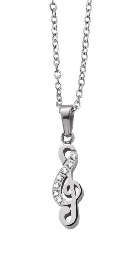 CRYSTalp Slušivý ocelový náhrdelník Houslový klíč s krystaly 32190.E - Náhrdelníky