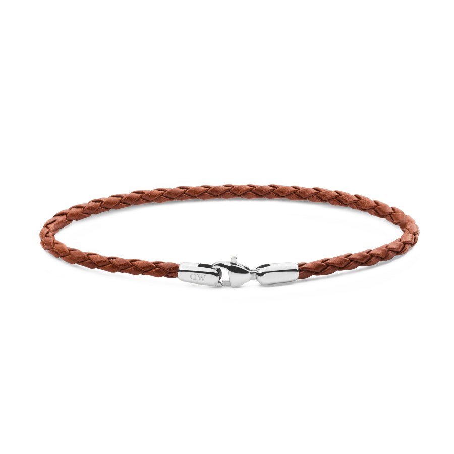 Daniel Wellington Pletený hnědý kožený náramek St Mawes Daniel DW0040174 17,5 cm