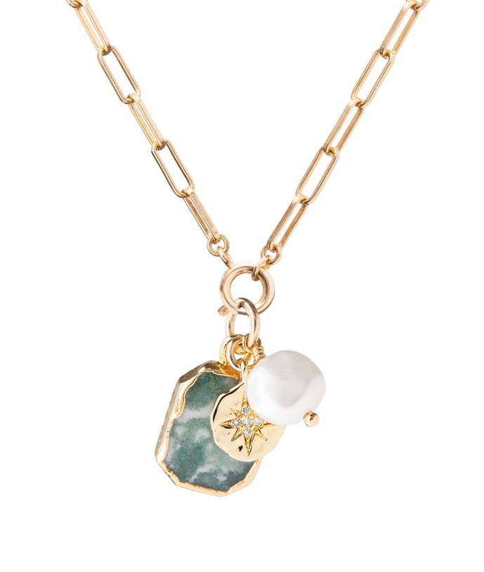 Decadorn Pozlacený náhrdelník s achátem a perlou Chunky - Náhrdelníky