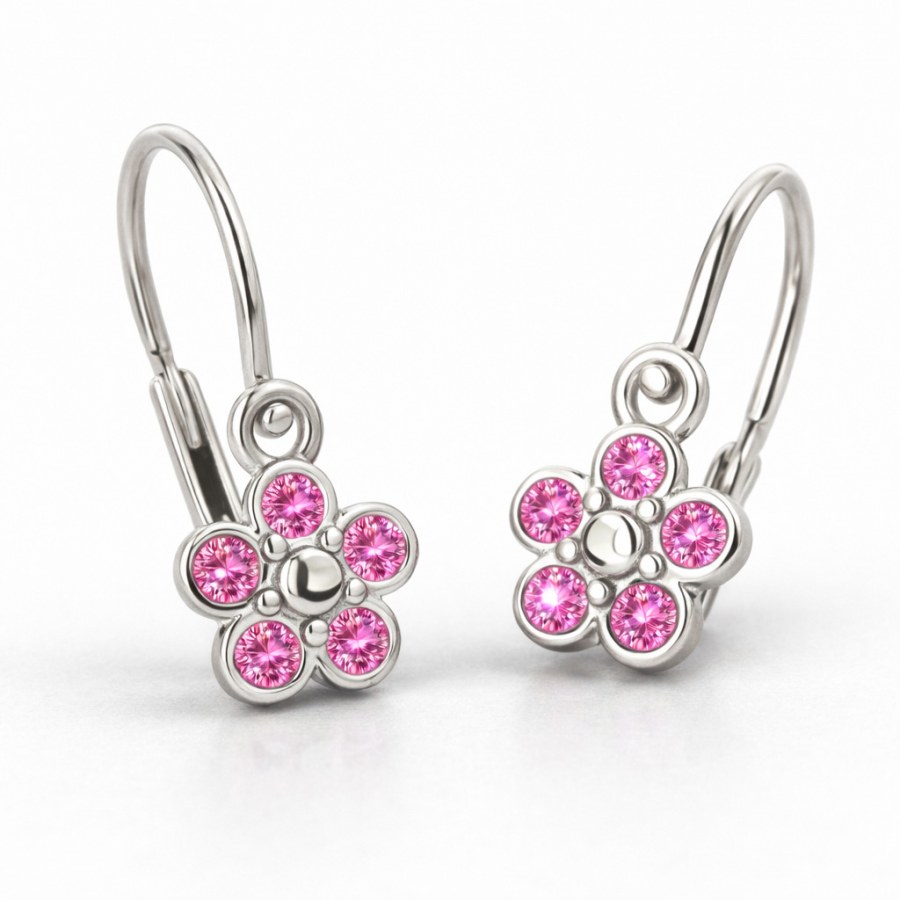 Cutie Jewellery Dětské kytičkové náušnice z bílého zlata C2744-10-X-2 fuchsiová