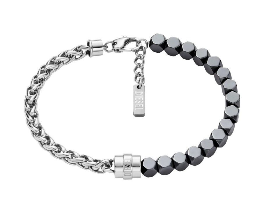 Diesel Módní ocelový náramek s hematitem DX1647931