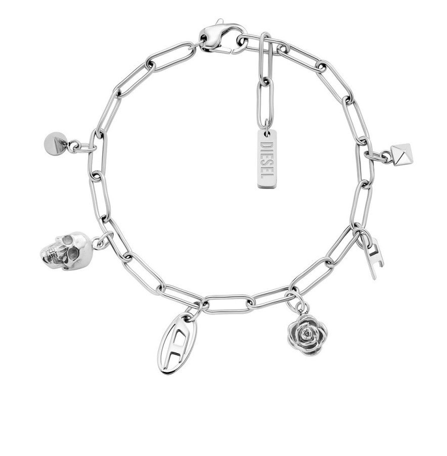 Diesel Moderní ocelový náramek s&nbsp;přívěsky DX1604040 - Náramky Řetízkové náramky