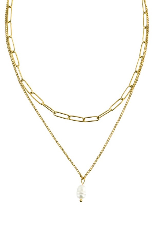 Emily Westwood Dvojitý pozlacený náhrdelník s perlou Velora Gold EWN260720G