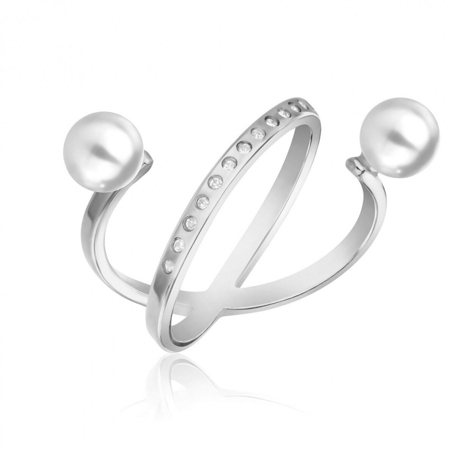 Emily Westwood Elegantní ocelový prsten s perlami WR1023S - Prsteny Prsteny s kamínkem