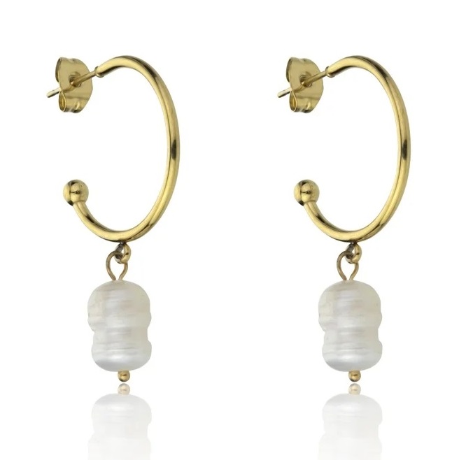 Emily Westwood Pozlacené kruhové náušnice s perlami Noa EWE23099G - Náušnice Kruhy