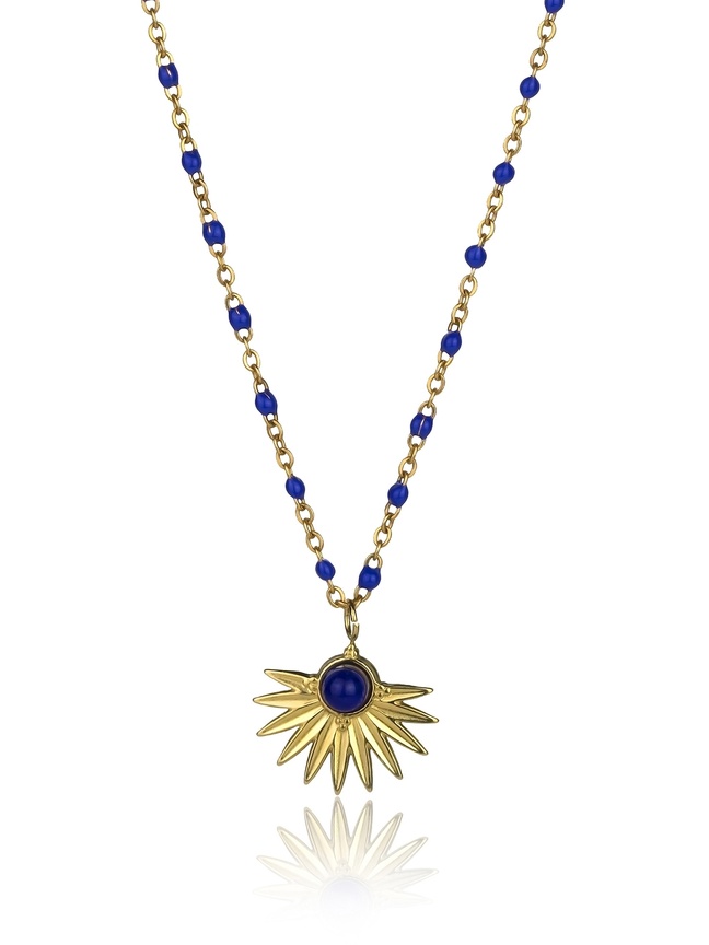 Emily Westwood Pozlacený dámský náhrdelník s modrými korálky EWN23039G - Náhrdelníky