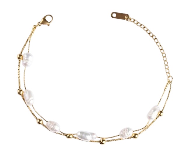 Emily Westwood Pozlacený dvojitý náramek s&nbsp;perlami EWB250244G - Náramky Řetízkové náramky