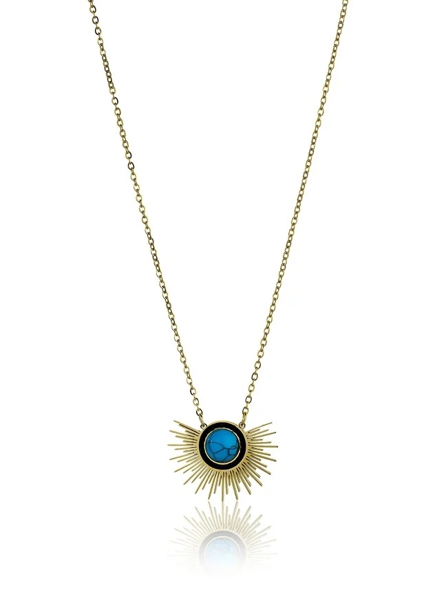 Emily Westwood Propracovaný pozlacený náhrdelník s tyrkysem EWN23037G - Náhrdelníky