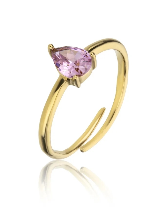 Emily Westwood Půvabný pozlacený prsten s růžovým zirkonem Presley EWR23055G - Prsteny Otevřené prsteny
