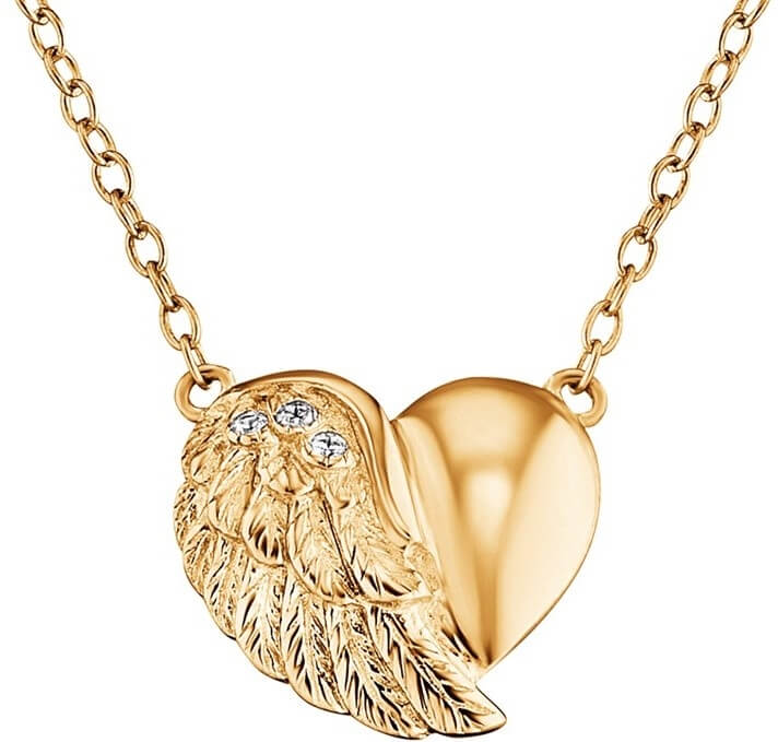 Engelsrufer Pozlacený stříbrný náhrdelník Srdce s křídlem a zirkony ERN-LILHW-G - Náhrdelníky