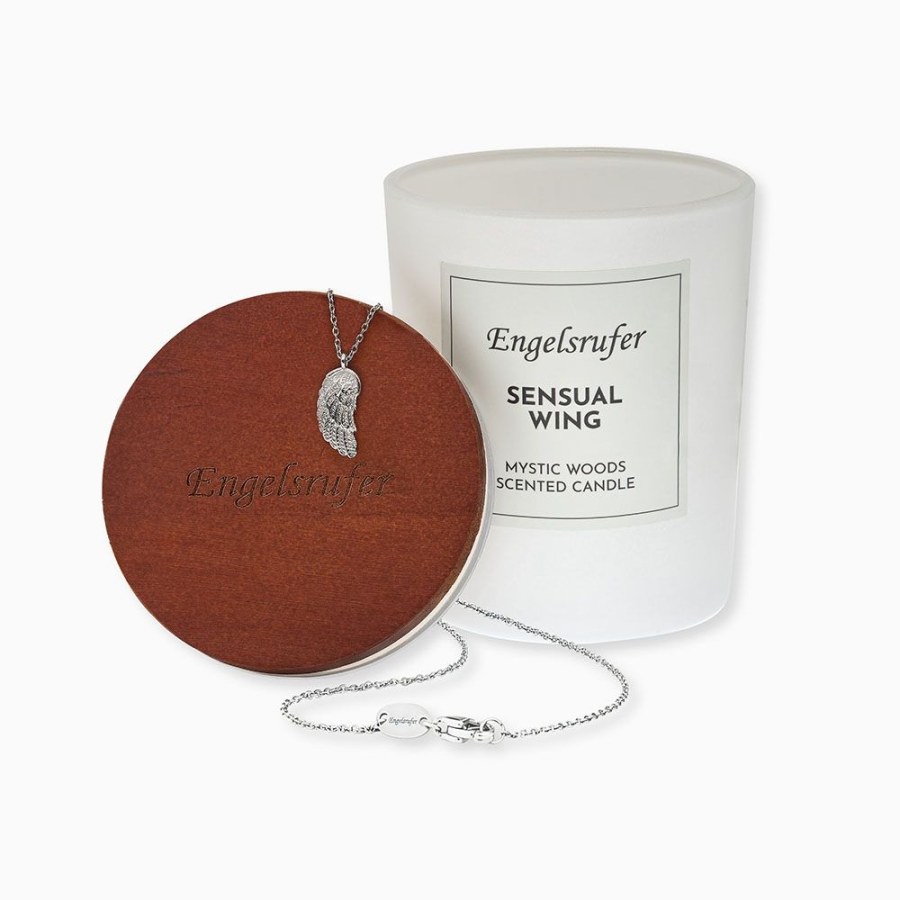 Engelsrufer Vonná svíčka 35h s ocelovým náhrdelníkem Andělské křídlo ERJC-LILWING - Dekorační šperky