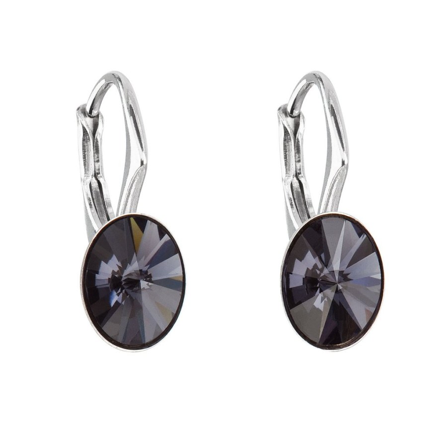 Evolution Group - Pavona Blyštivé oválné náušnice s krystaly Swarovski 31276.3 graphite - Náušnice Visací náušnice