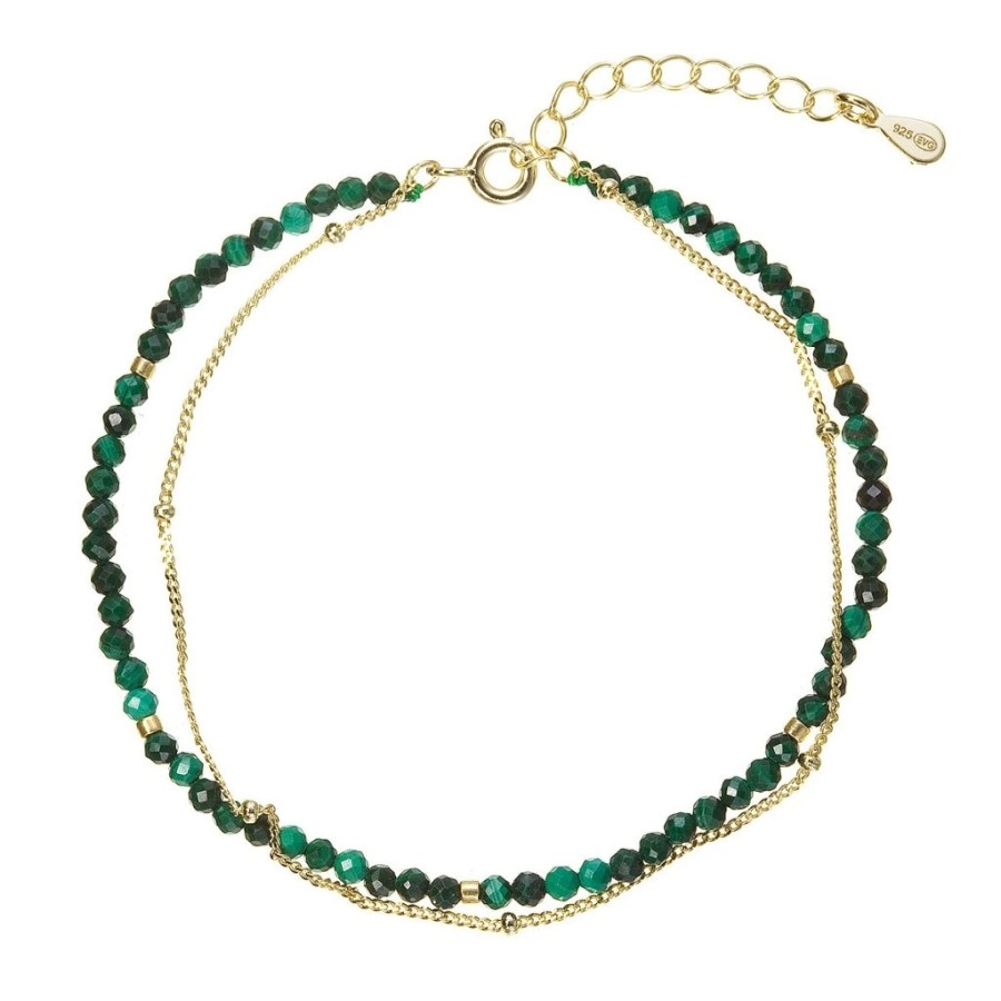 Evolution Group - Pavona Dvojitý pozlacený náramek s&nbsp;malachity 13114.3 - Náramky Korálkové náramky