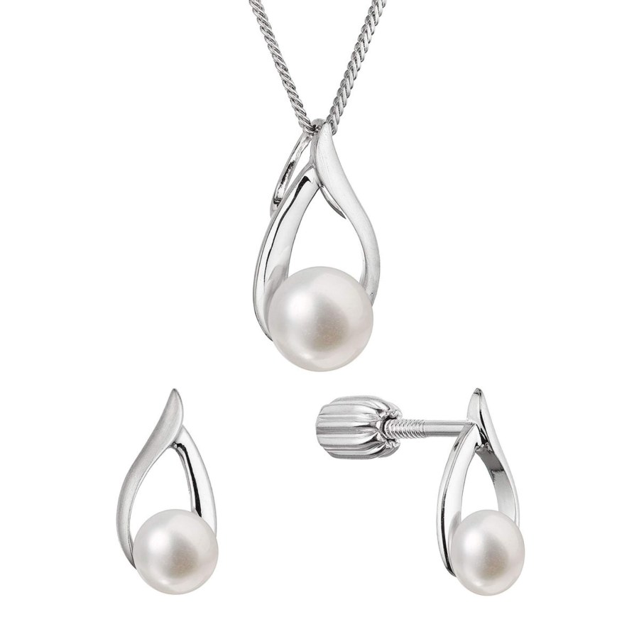 Evolution Group Elegantní sada stříbrných šperků s pravými perlami 29080.1B (náušnice, řetízek, přívěsek) - Sety šperků Soupravy šperků