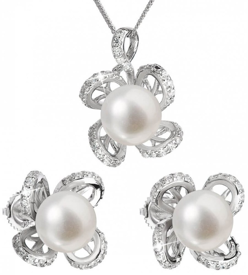 Evolution Group Luxusní stříbrná souprava s pravými perlami Pavona 29016.1 (náušnice, řetízek, přívěsek) - Sety šperků Soupravy šperků