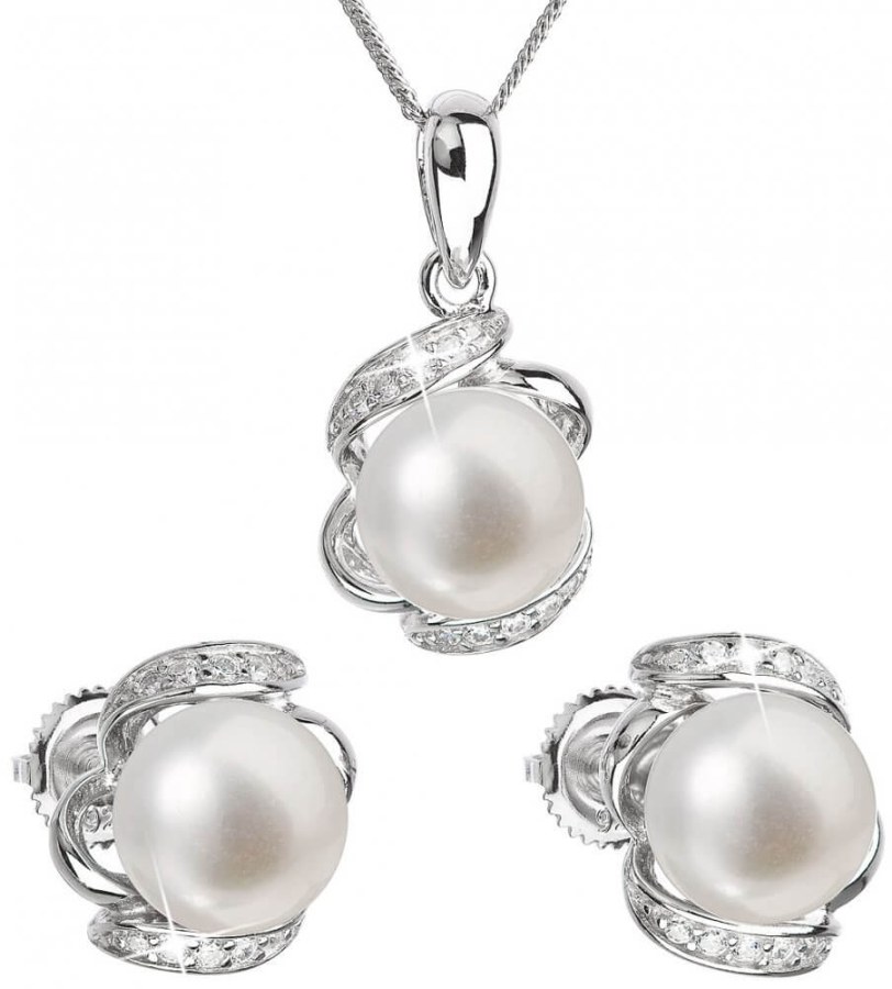 Evolution Group Luxusní stříbrná souprava s pravými perlami Pavona 29017.1 (náušnice, řetízek, přívěsek) - Sety šperků Soupravy šperků