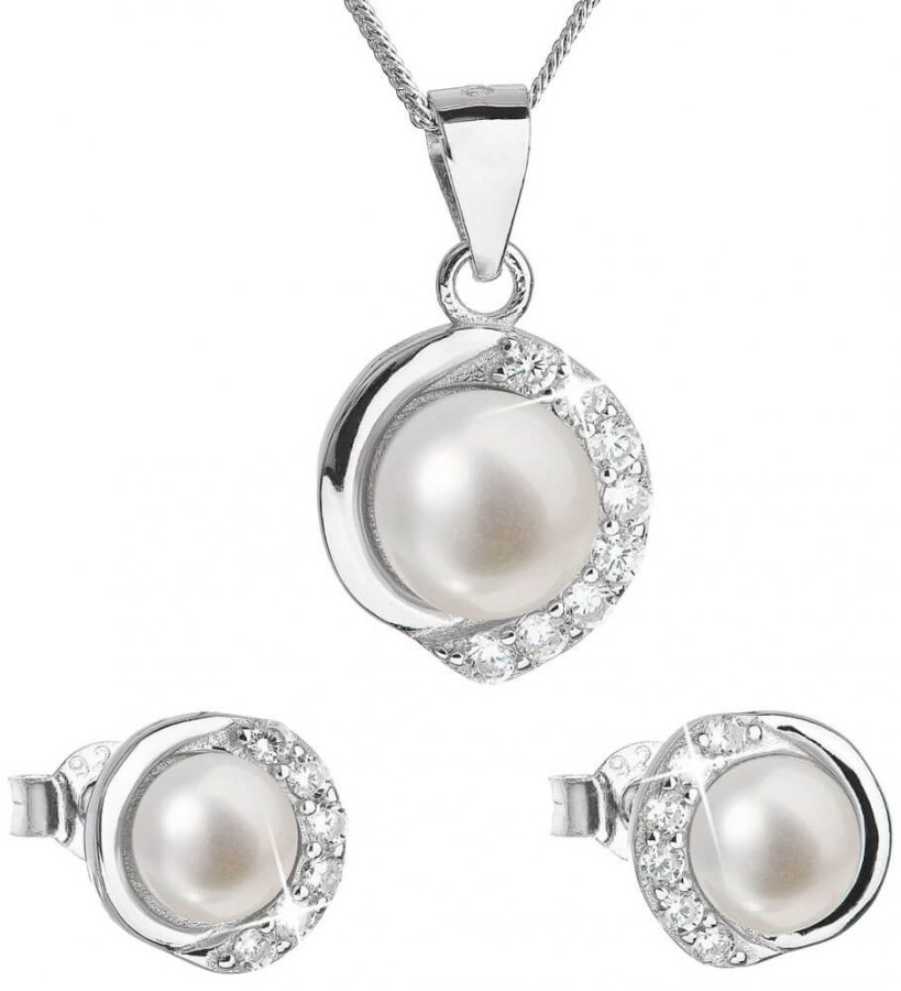 Evolution Group Luxusní stříbrná souprava s pravými perlami Pavona 29022.1 (náušnice, řetízek, přívěsek) - Sety šperků Soupravy šperků