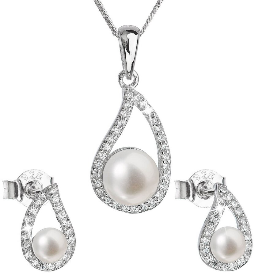 Evolution Group Luxusní stříbrná souprava s pravými perlami Pavona 29027.1 (náušnice, řetízek, přívěsek) - Sety šperků Soupravy šperků