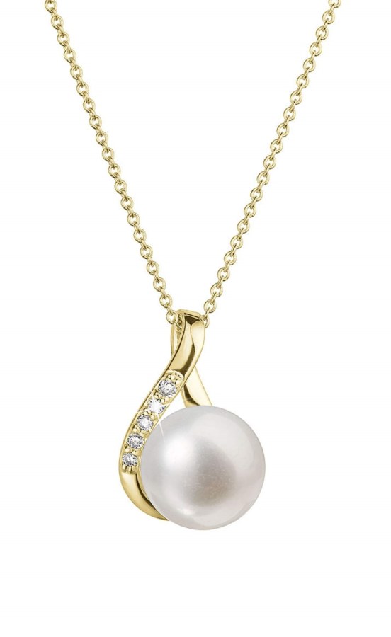 Evolution Group Luxusní zlatý náhrdelník s pravou perlou a brilianty 92PB00029 - Náhrdelníky