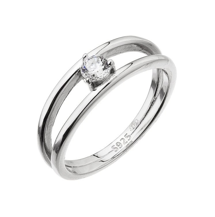 Evolution Group - Pavona Rozdvojený stříbrný prsten s čirým zirkonem 15017.1 crystal 52 mm - Prsteny Prsteny s kamínkem