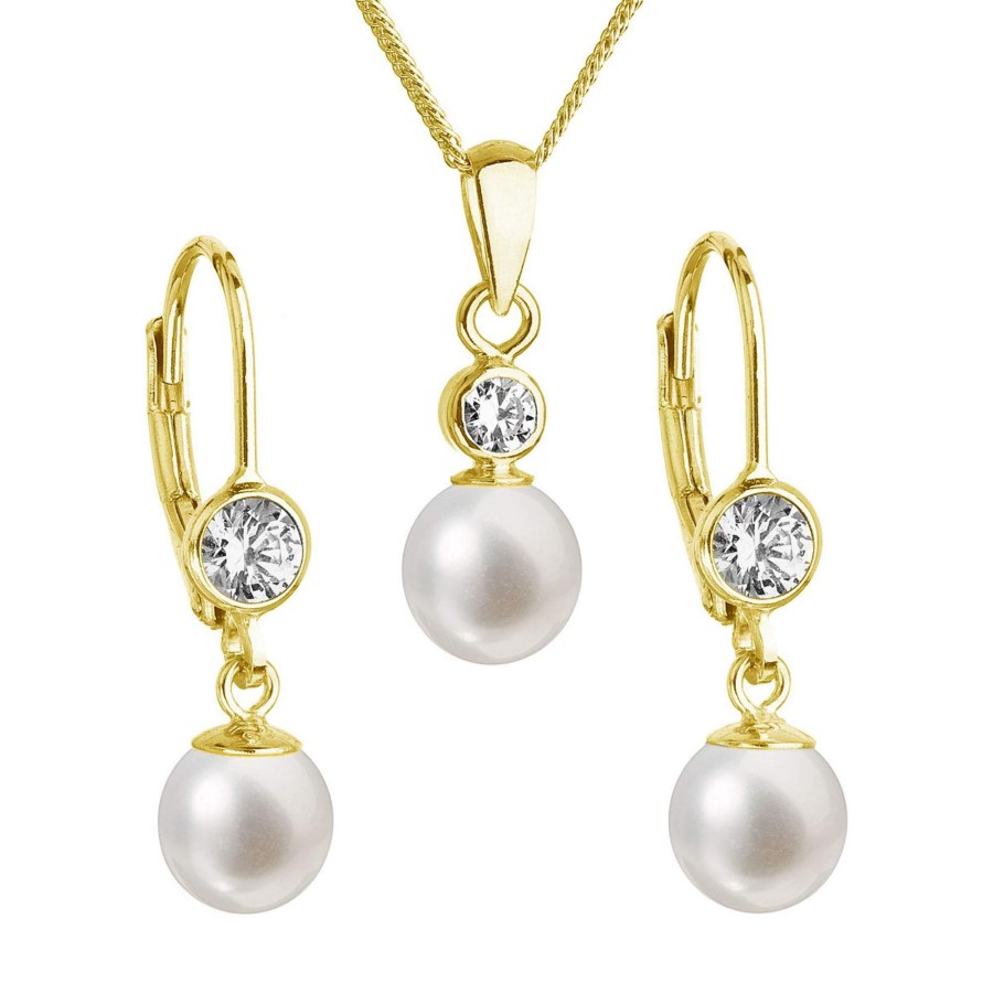 Evolution Group Pozlacená sada šperků se zirkony a pravými perlami 29006.1 (náušnice, řetízek, přívěsek) - Sety šperků Soupravy šperků