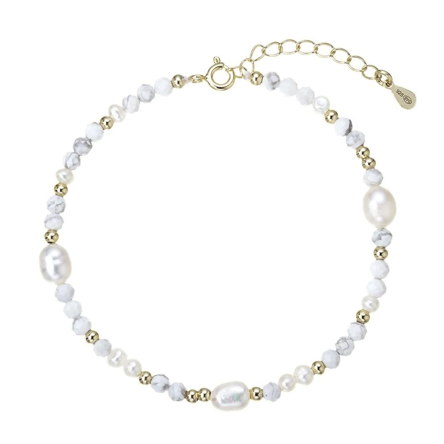 Evolution Group - Pavona Pozlacený náramek s&nbsp;perlami a&nbsp;howlity 13113.1 - Náramky Korálkové náramky