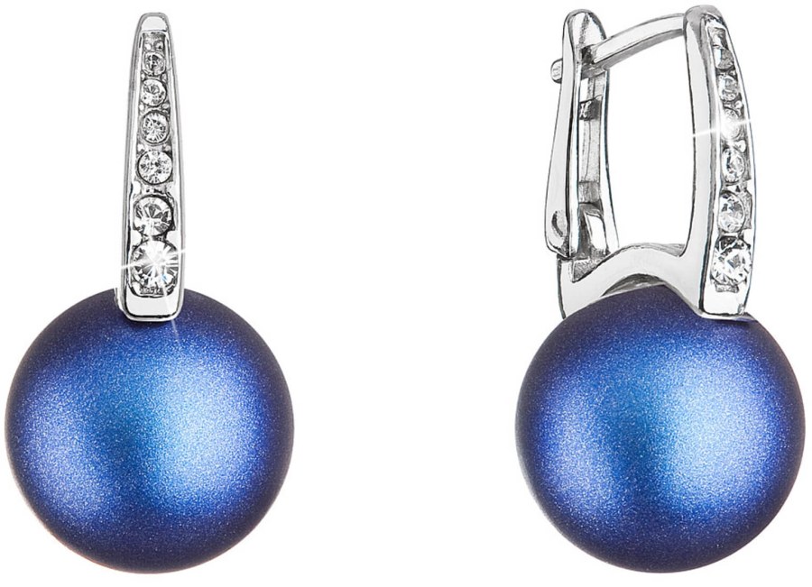 Evolution Group Tajemné stříbrné náušnice s tmavě modrou syntetickou perlou 31301.3 - Náušnice Visací náušnice
