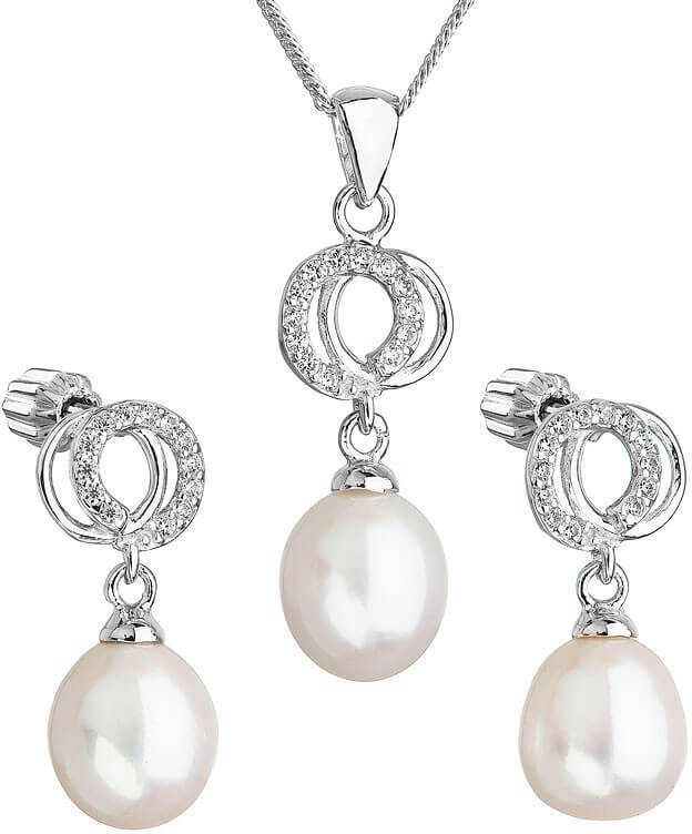 Evolution Group Překrásná perličková sada se zirkony Pavona 29003.1 bílá (náušnice, řetízek, přívěsek) - Sety šperků Soupravy šperků