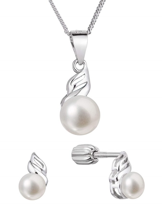 Evolution Group Půvabná sada šperků s pravými perlami 29046.1B (náušnice, řetízek, přívěsek) - Sety šperků Soupravy šperků