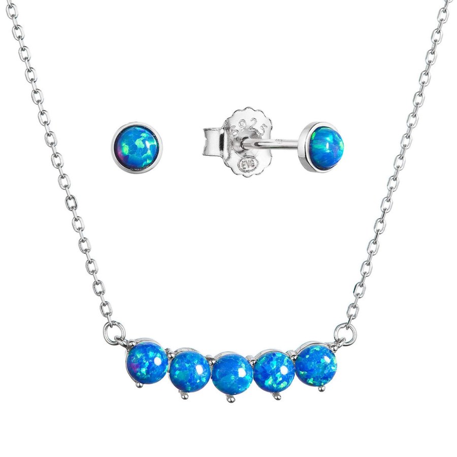 Evolution Group Půvabná sada šperků se syntetickými opály 19035.3 blue (náušnice, náhrdelník) - Sety šperků Soupravy šperků