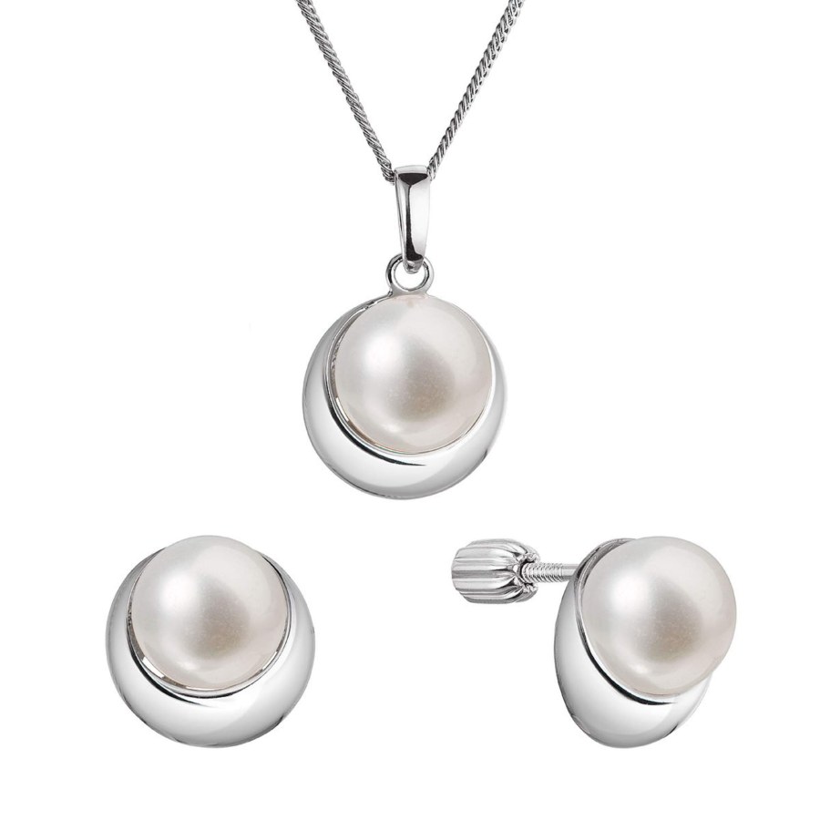 Evolution Group Půvabná sada stříbrných šperků s pravými perlami 29053.1B (náušnice, řetízek, přívěsek) - Sety šperků Soupravy šperků