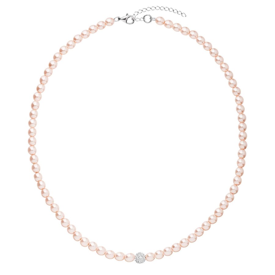 Evolution Group Romantický perlový náhrdelník s krystaly Preciosa 32063.3 rosaline - Náhrdelníky