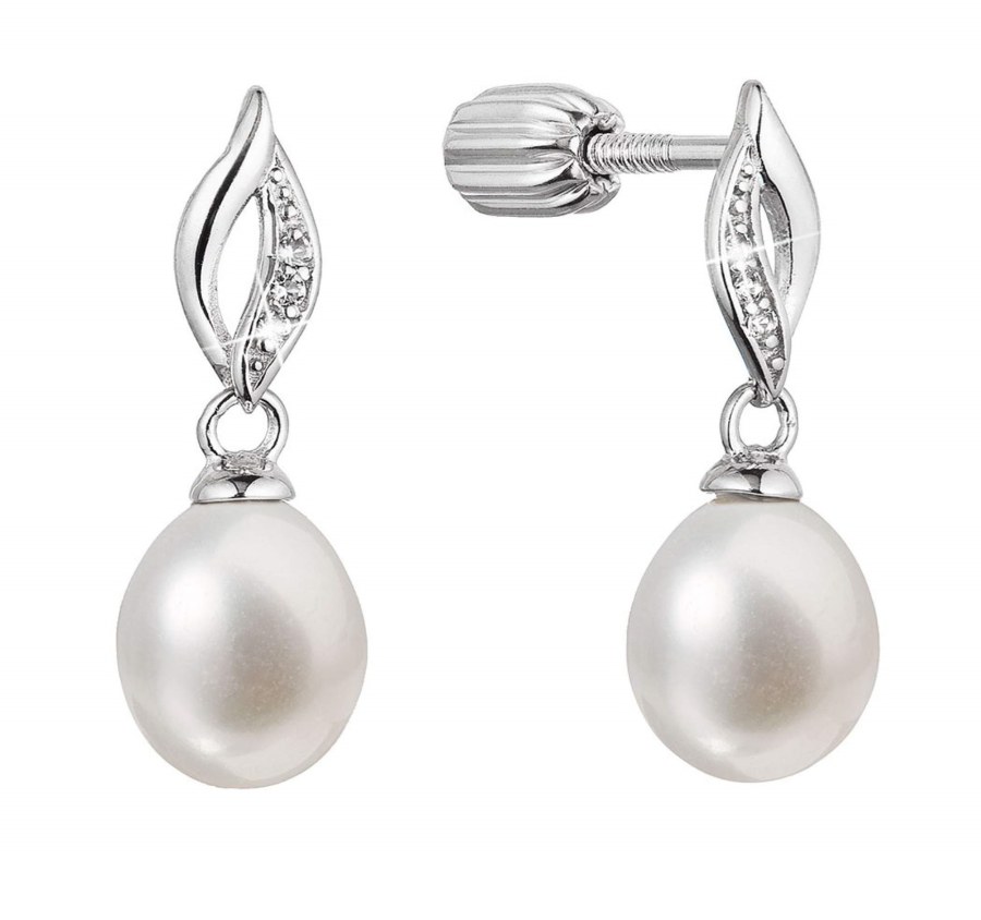 Evolution Group Slušivé stříbrné náušnice s pravou říční perlou 21104.1B - Náušnice Visací náušnice