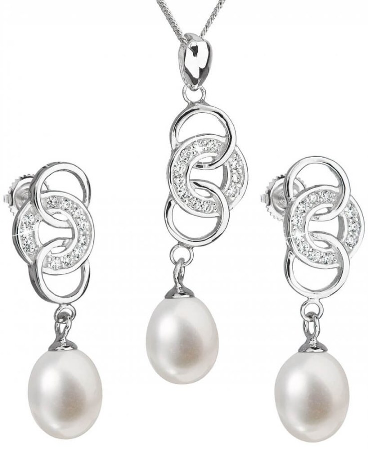 Evolution Group Souprava stříbrných šperků s pravými perlami Pavona 29036.1 (náušnice, řetízek, přívěsek) - Sety šperků Soupravy šperků